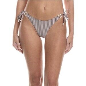 Onia Kate Bikini Bottom Women's Large Seersucker Stripe Pomegranate Low Rise Tie